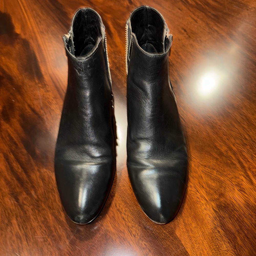 Loeffler Randall Black Leather Ankle Boots with Two Zippers on Both Sides